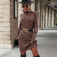 YYFS Long Sleeve Solid Colour Turtleneck Sweater Dress