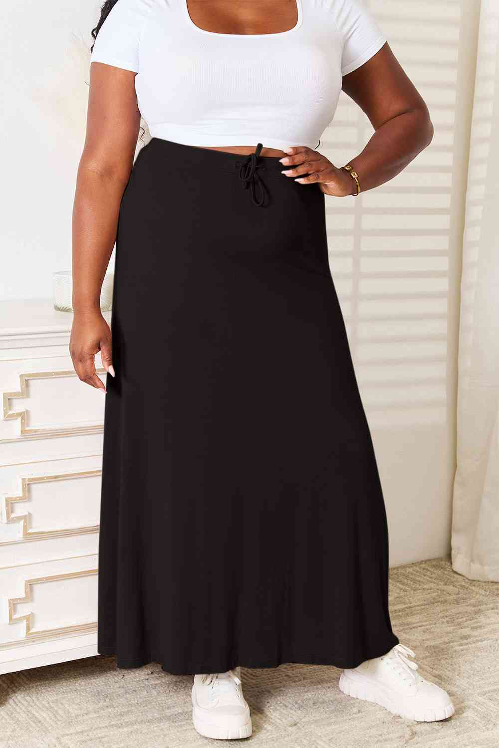 Vireous Full Size Soft Rayon Drawstring Waist Maxi Skirt