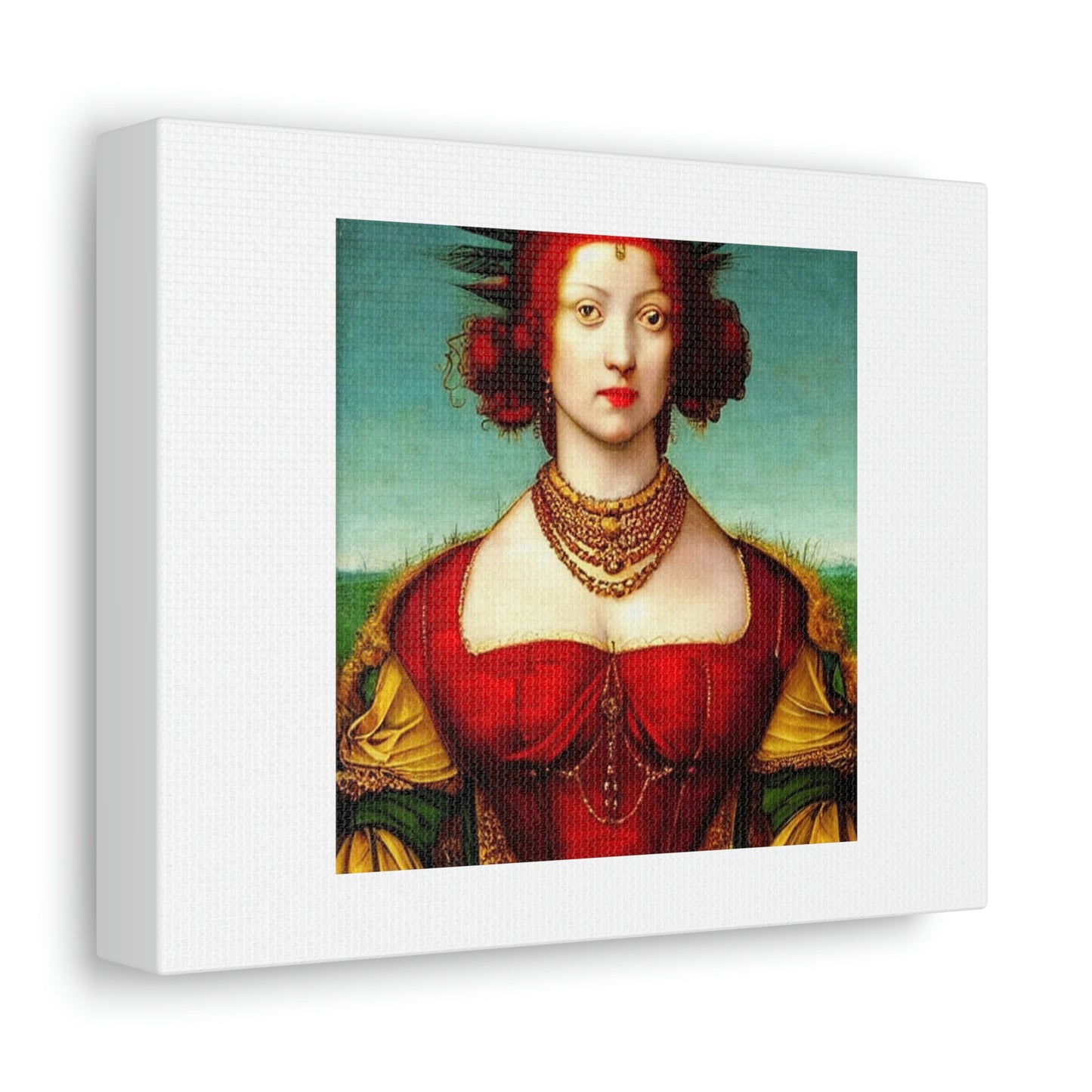 Femme de la Renaissance aux longs cheveux roux et aux yeux verts Art numérique 'Conçu par AI'