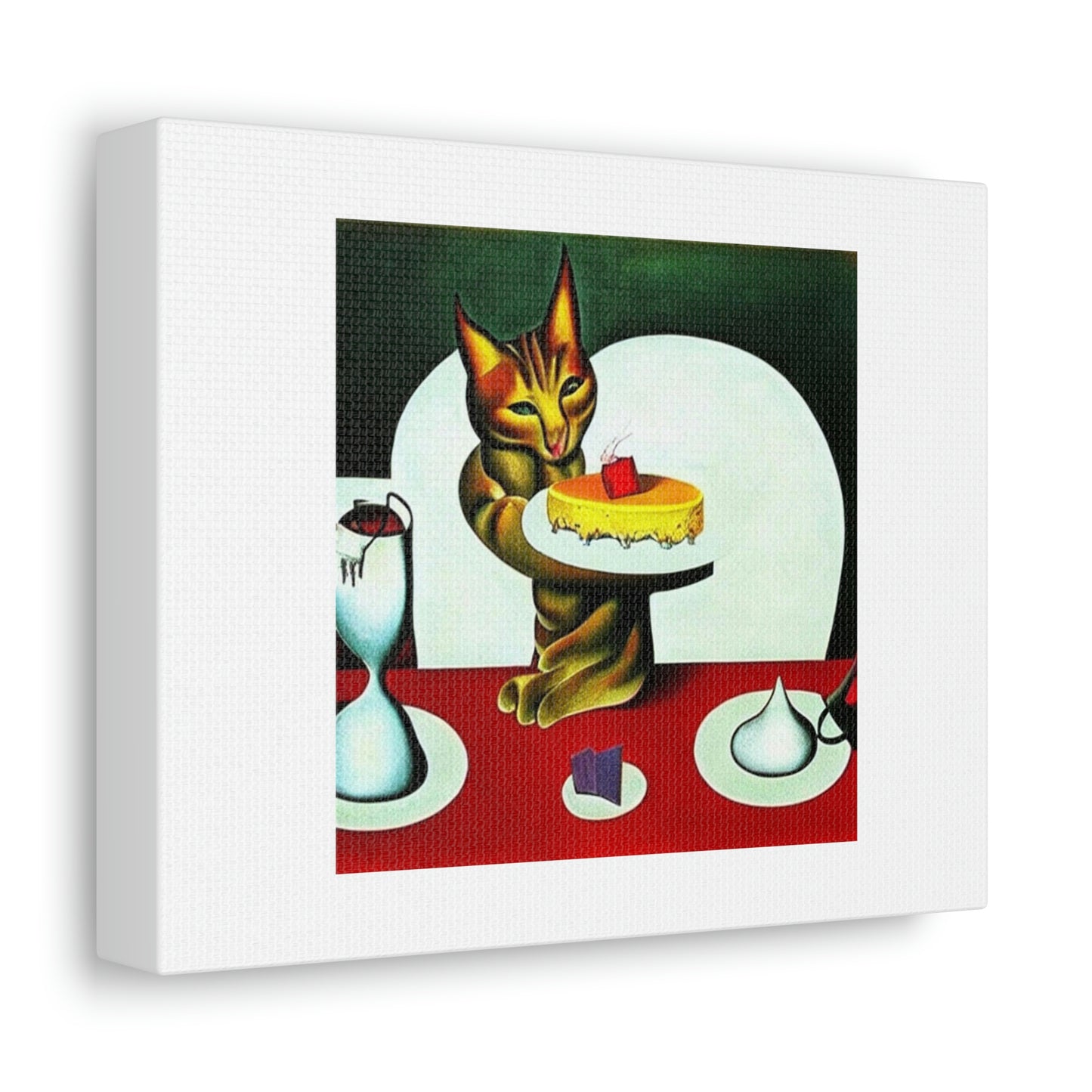 Cat Eating Cake Digital Art 'Designed by AI' sur toile satinée, étirée