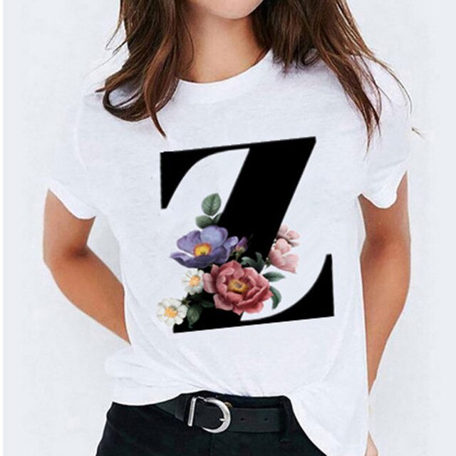 Choisissez votre initiale ! 26 t-shirts pour femmes imprimés de lettres