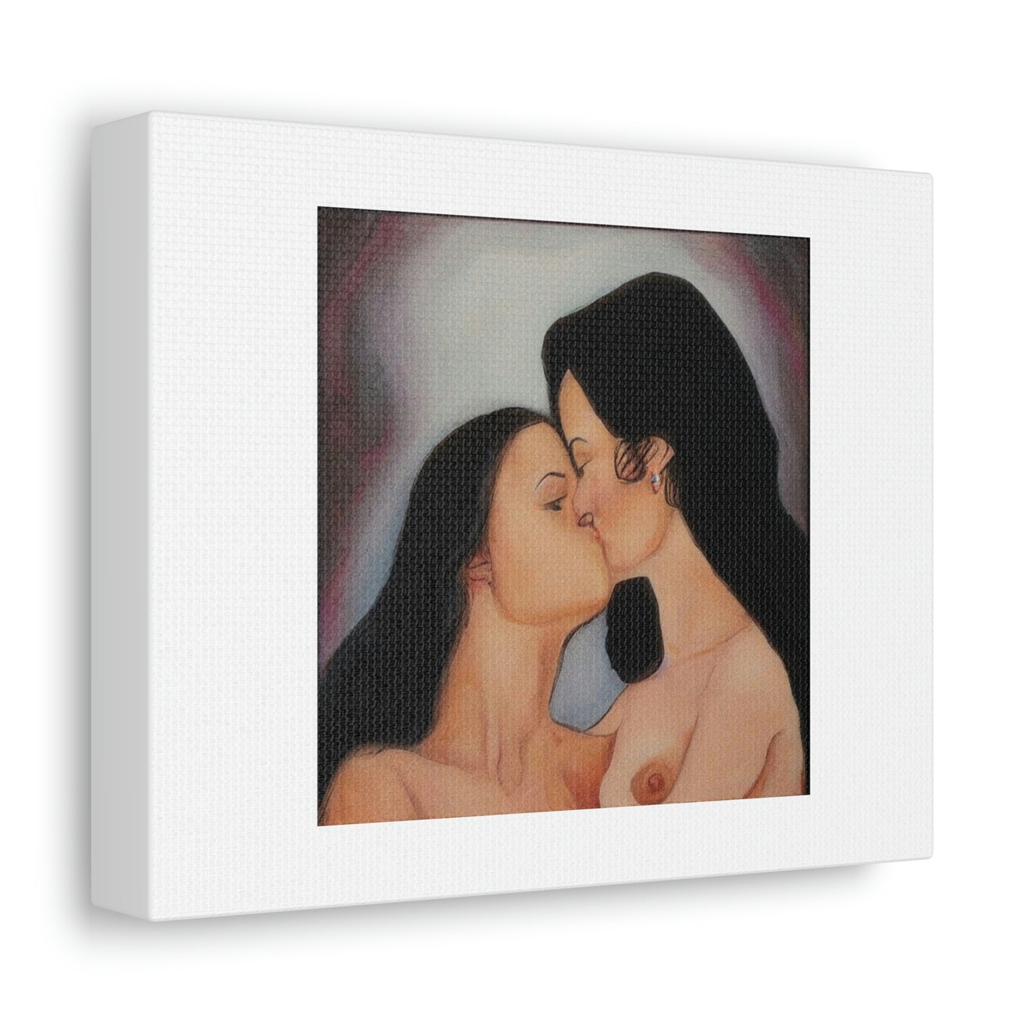 Women Kissing Digital Art 'Designed by AI' on Satin Canvas, Stretched