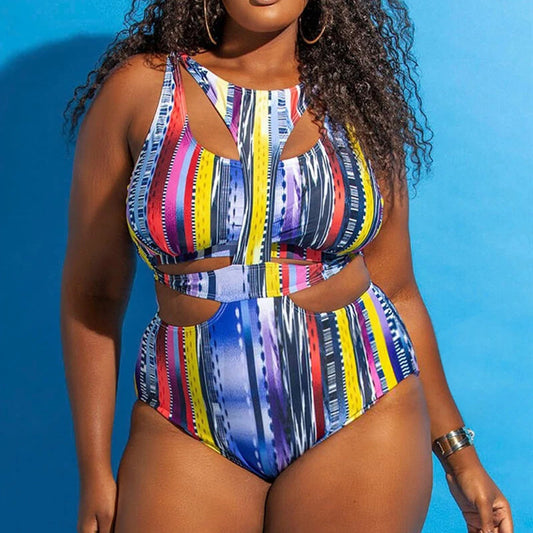 Vireous Large Size One Piece Printed National Colours Swimsuit