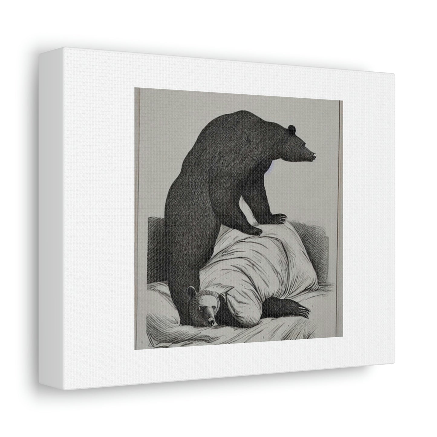 Bear In Bed Pencil Sketch Digital Art 'Designed by AI' sur toile satinée