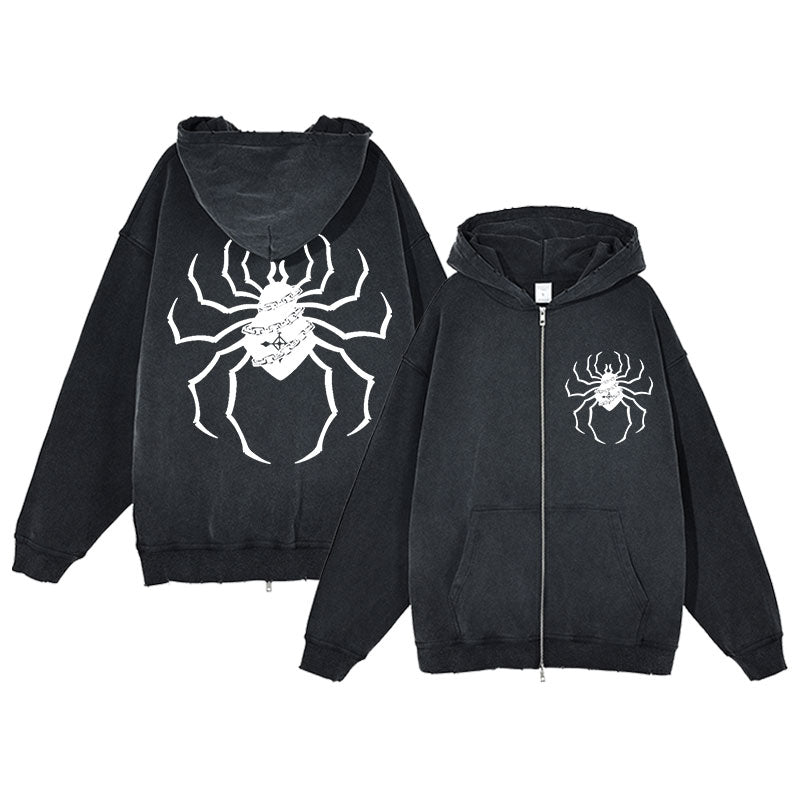 Spider Print Full Zip Hoodie