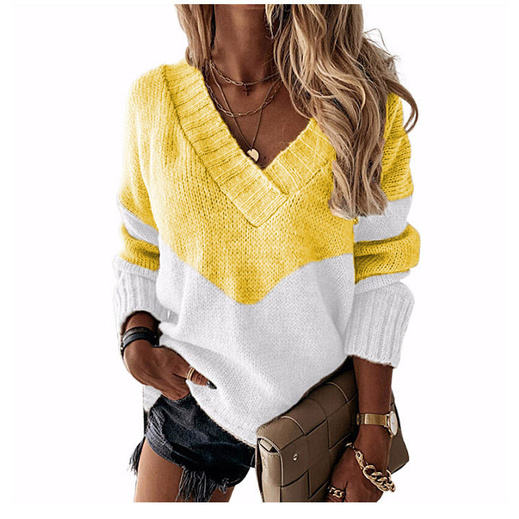 Vireous Deep V-Neck Geometric Women's Pullover