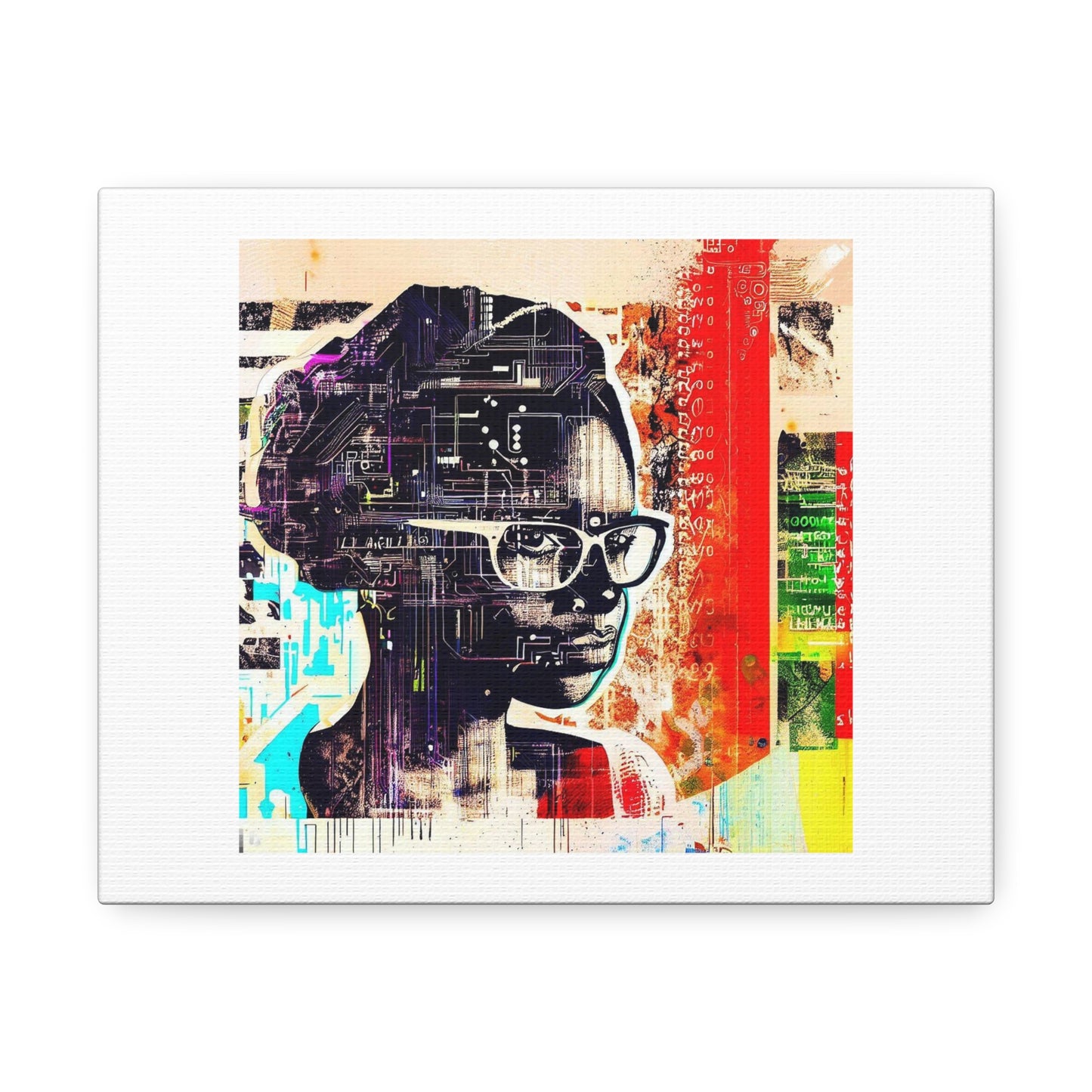 Mixed Media Portrait of Female African American Computer Programmer Wheat Paste Poster 'Designed by AI' on Canvas