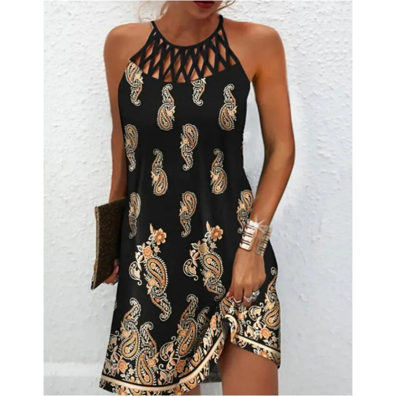 The Boho Dream Mesh Neck Print Summer Dress