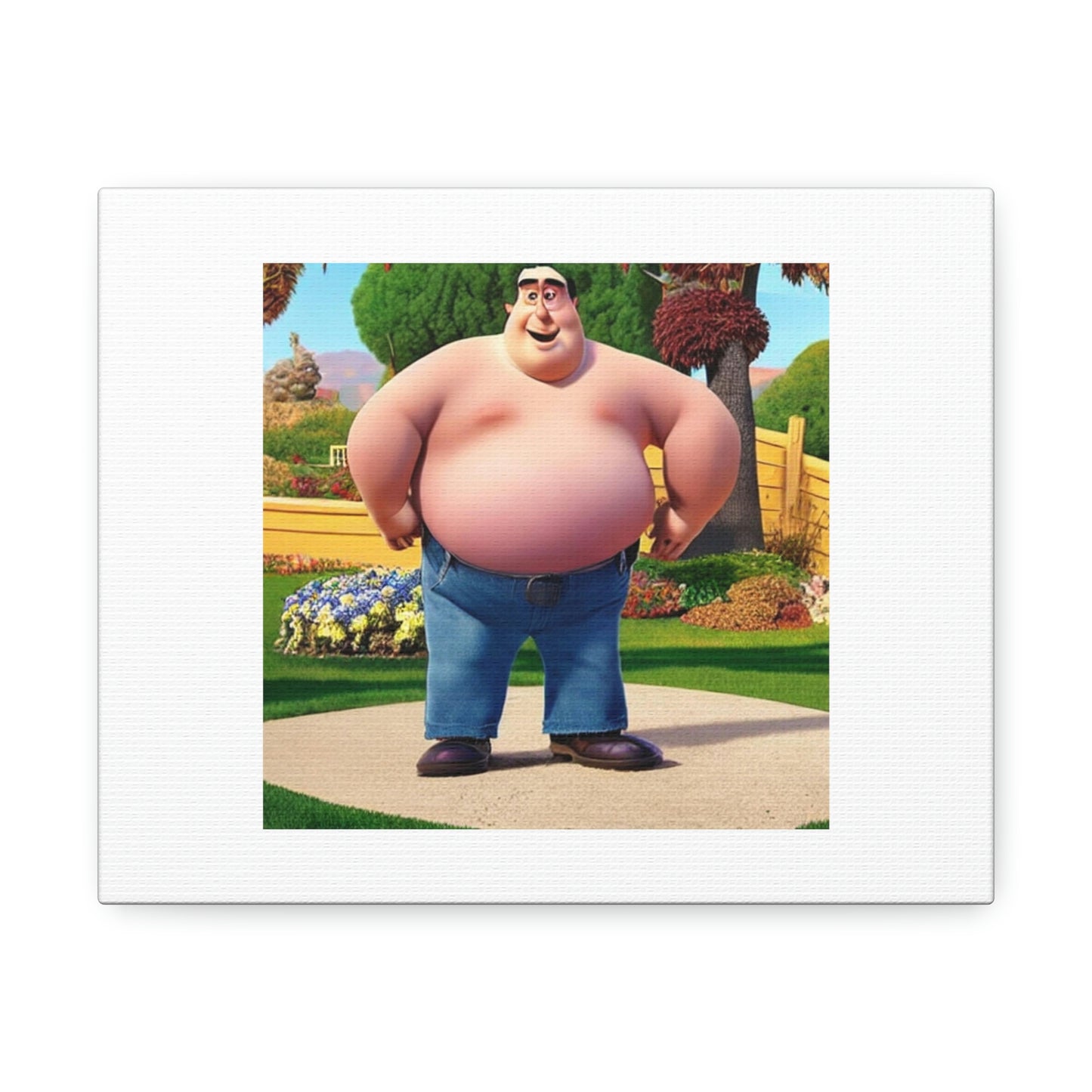 Pixar Fat Dad Digital Art 'Designed by AI' on Satin Canvas, Stretched