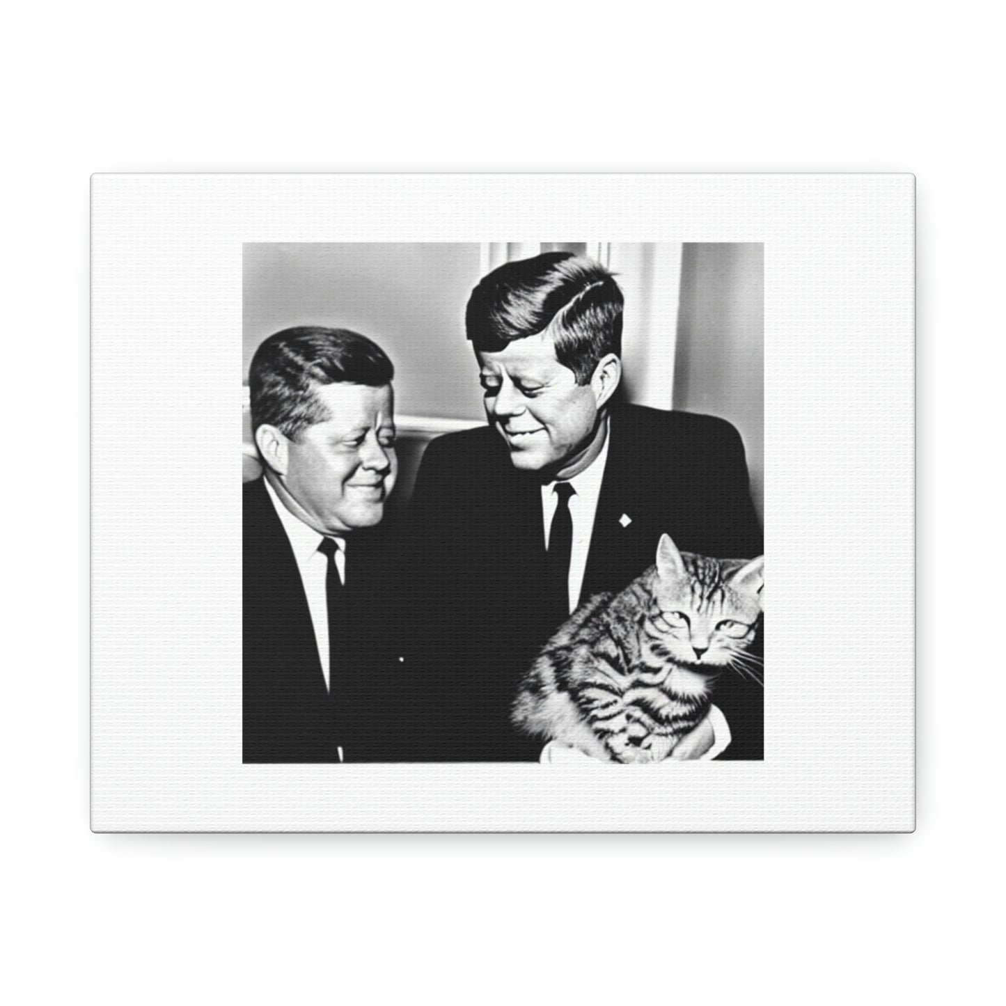 JFK と猫のガーフィールドの出会い サテン キャンバスのデジタル アート「AI によるデザイン」