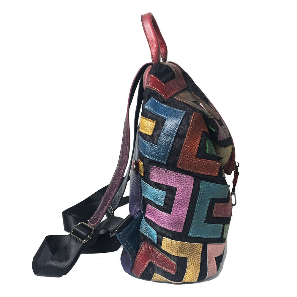 Genuine Leather Geometric Colours Backpack