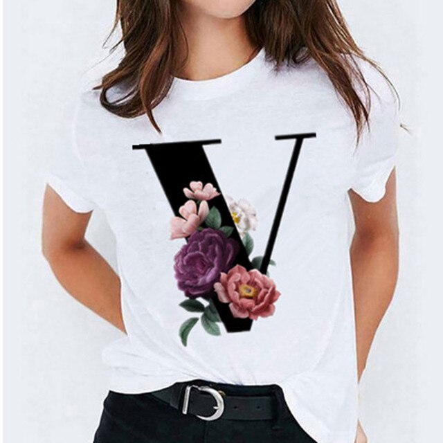 Choisissez votre initiale ! 26 t-shirts pour femmes imprimés de lettres