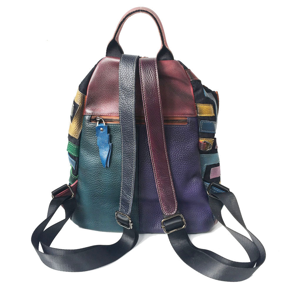 Sac à Dos Couleurs Géométriques en Cuir Véritable