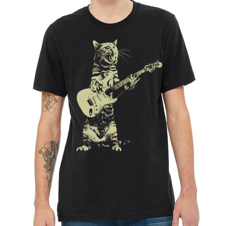 Rock & Roll Cat Guitar Cotton T-Shirt