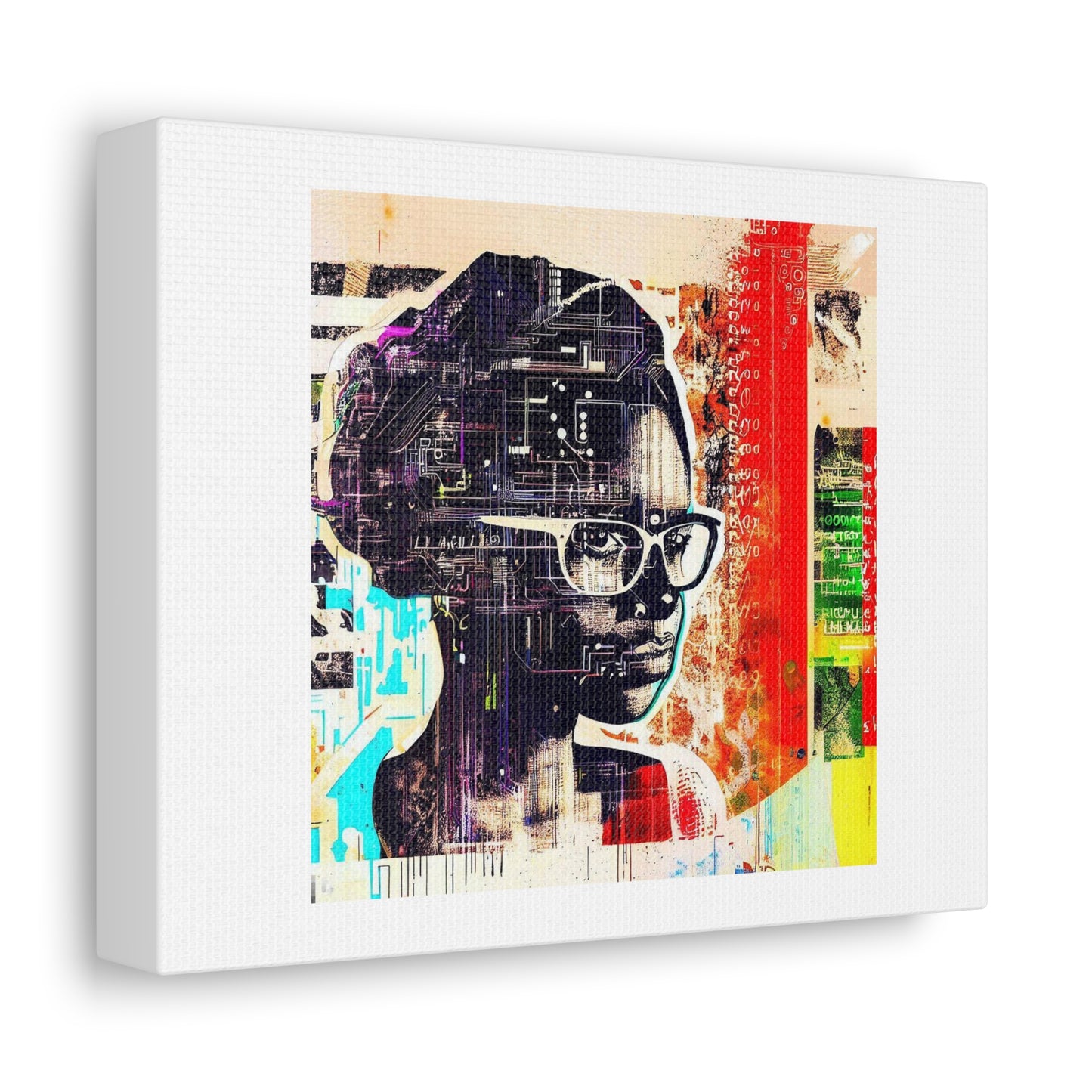 Mixed Media Portrait of Female African American Computer Programmer Wheat Paste Poster 'Designed by AI' on Canvas