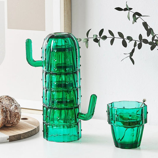 Nordic Cactus Design Stackable Glass Mug Table Art Set