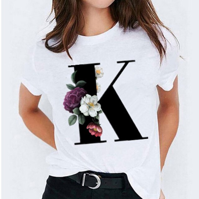 Choose Your Initial! 26 Letter Printed Women's T-Shirts