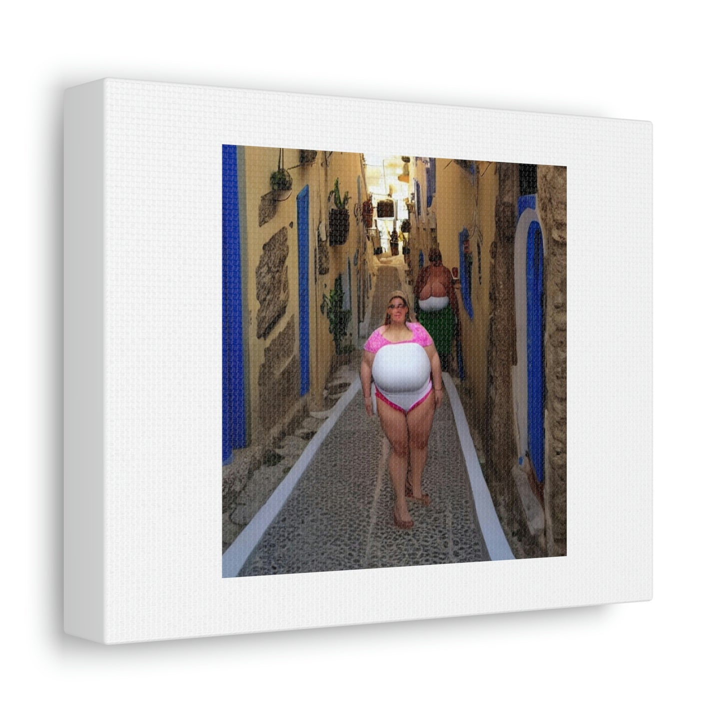 Fat Girl In Greece Digital Art 'Designed by AI' on Satin Canvas, Stretched