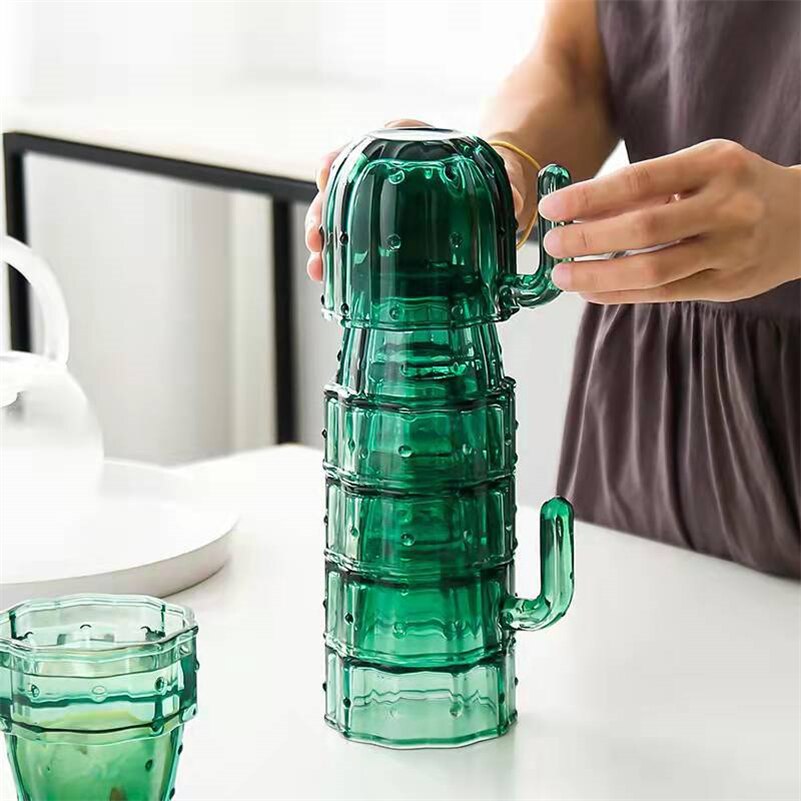 Nordic Cactus Design Stackable Glass Mug Table Art Set