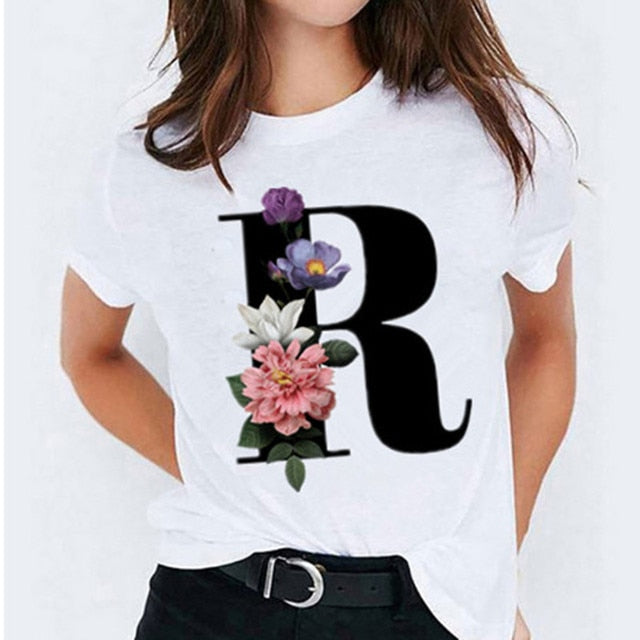 Choisissez votre initiale ! 26 t-shirts pour femmes imprimés de lettres