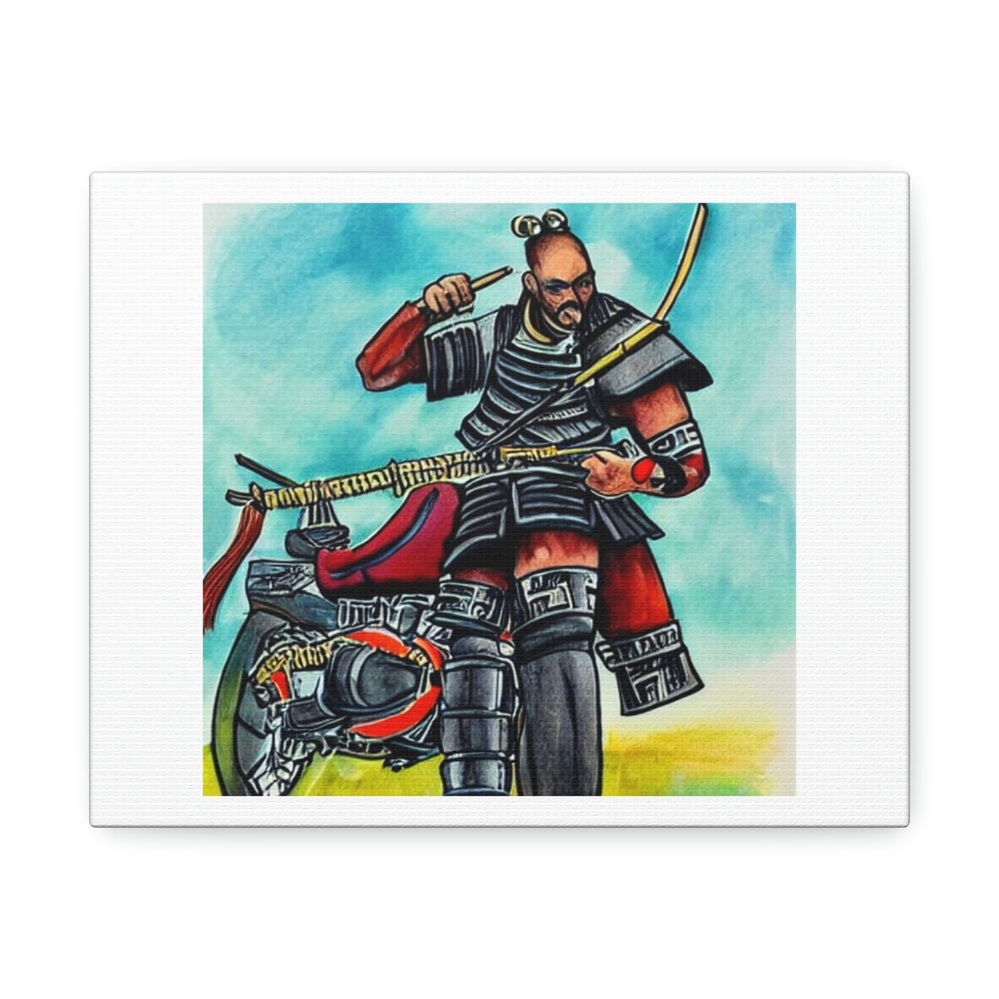 Samurai On A Motorcycle Digital Art 'Designed by AI' on Satin Canvas