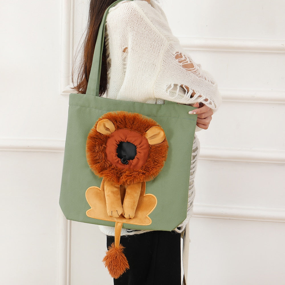 Sac de transport pour chat ou chien doux et respirant motif lion