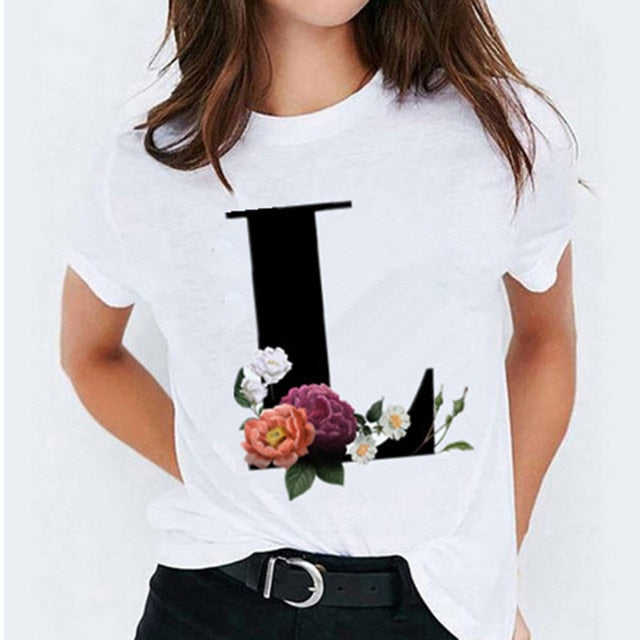 Choisissez votre initiale ! 26 t-shirts pour femmes imprimés de lettres